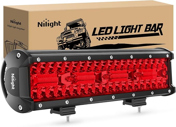 Nilight LED Light Bar 12 Inch 240W Red Pod Lights Triple Row Spot Flood Combo 30000LM Driving Boat Off Road Lighting for Trucks Pickup Golf Cart SUV ATV UTV 4x4 Van Camper Tractor by Nilight