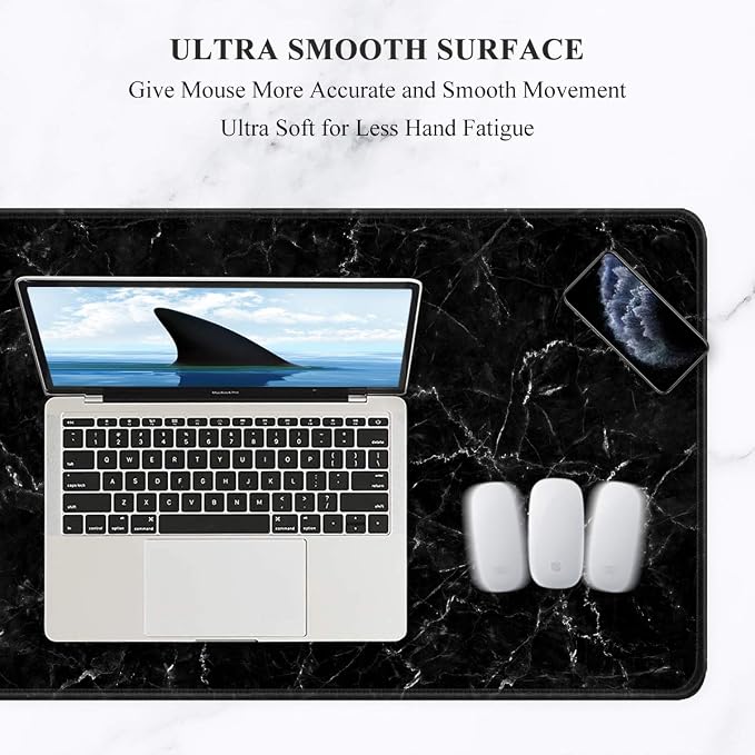 Auhoahsil Large Mouse Pad, Full Desk XXL Extended Gaming Mouse Pad 35" X 15", Waterproof Desk Mat with Stitched Edges, Non-Slip Laptop Computer Keyboard Mousepad for Office and Home, Marble Design - Image 3