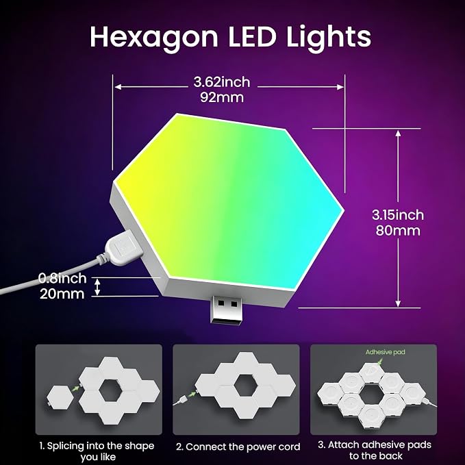 TISOFU 20 Pack Hexagon Lights LED Wall Panels, RGB Gaming Lights with APP/Music Sync & Remote, DIY Smart Modular Hexagonal Honeycomb Glide Hex Tiles Panel, Bedroom Party Decor Gifts - Image 9