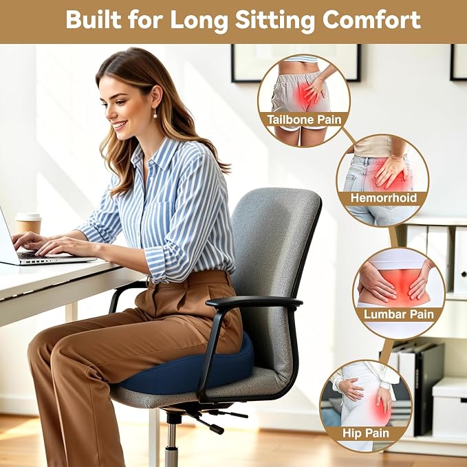 TushGuard 5-Zone Ergonomic Seat Cushion with Coccyx Cutout, Blue | Office Chair Cushions for Tailbone Pain, Non-Slip Bottom, Breathable Washable Mesh, Versatile Use for Car, Office, Wheelchair - Image 7
