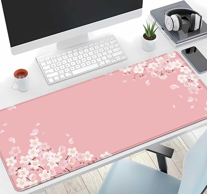 IMAYONDIA Pink Japanese Desk Mat, Cherry Blossom Large Gaming Mouse Pad, Non-Slip Rubber Base Mousepad for Women, Desk Pad for Work, Game, Office, 31.5x11.8 Inch- Sakura Flowers Aesthetic - Image 6