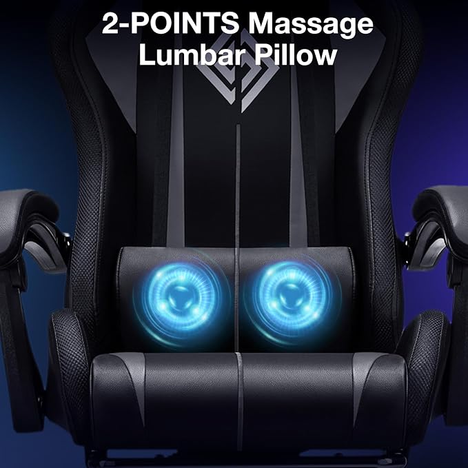 RGB Gaming Chair with LED Lights Massage Ergonomic Computer Chairs-Grey | High Back Video Game Chair with Footrest & Adjustable Lumbar Support Gamer Chairs for Adults Racing Style Recline - Image 6