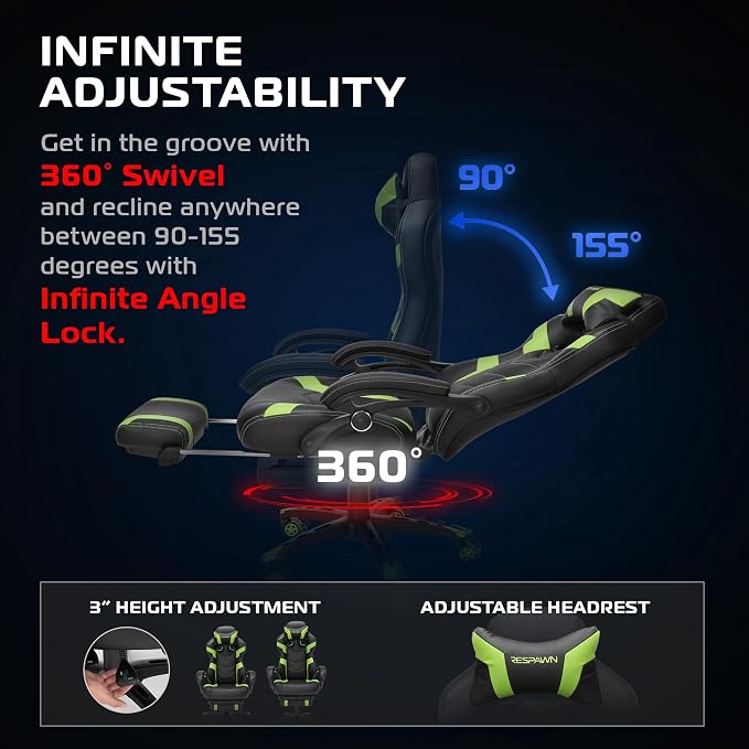 Respawn 110 Pro Ergonomic Gaming Chair with Footrest and Recline | Ergonomic office chair comfort with footrest, lumbar support & 155° recline for work, gaming and relaxing. - Image 5