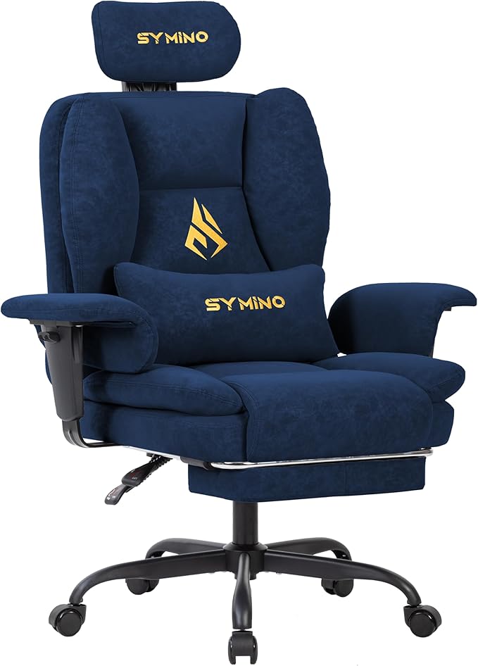 Symino Gaming Chair with Foot Rest, Unique Up/Down Armrests, PU Leather Ergonomic High Back Chair, 150° Recline Solid Color Computer Desk Chair, Blue by Unknown