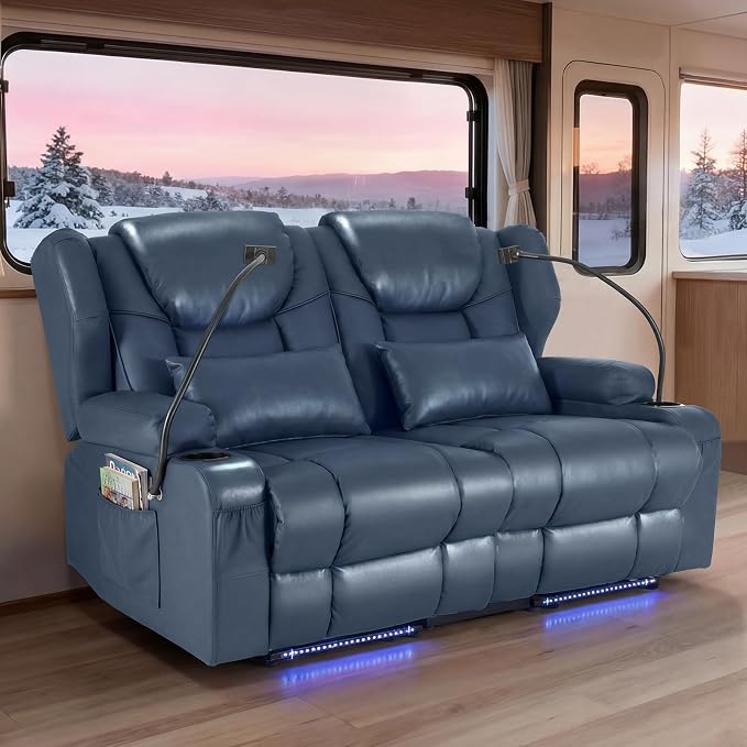 Redlife Power Loveseat Recliner Sofa with Blue LED Base Lights - Image 2