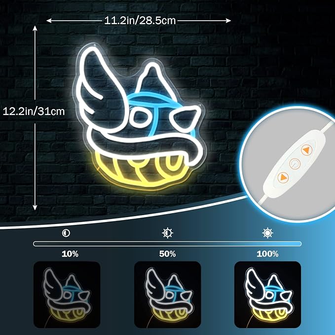 Blue Shell Neon Sign Gaming Neon Sign from Game Room Decor Dimmable Blue Shell Neon Game Decor Lights up Sign for Kids Man Cave Wall Gamer Gifts for Boys Kids - Image 4