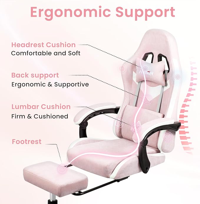 N-GEN GAMING Gaming Chair, Reclining Backrest, Footrest, Fabric, Pink | Ergonomic Design with Reclining Backrest, Linkage Armrests and High-Density Foam, Comfy Seating for Computer or Home Office - Image 5