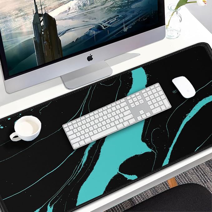 Gaming Mouse Pad, 31.5x15.7 inch Large Extended Computer Keyboard Mouse Mat, Water Resist Non-Slip Mousepad Rubber Base Long XXL Desk Mouse Pad for Work & Gaming, Office & Home, Black Blue - Image 7