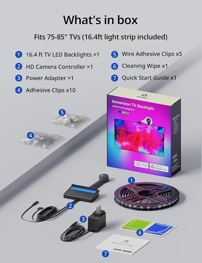 Ailofy TV Backlight with Camera for 75-85" TVs, 16.4ft LED Strip Lights, Real-Time Full-Screen Sync for Movies, Gaming & Music, Smart Bias Lighting, Works with Alexa & Google Assistant, App Control - Image 9