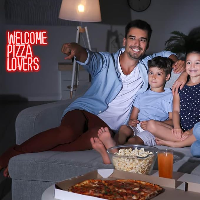 Welcome Pizza Lovers Neon Light, Red Dimmable LED Personalized Pizza Lovers Neon Sign, Family Restaurant Entertainment Room Food Theme Party Wall Neon Sign Decor Holiday Gift For Pizza Lovers, Children, Family (12.9*12.5in) - Image 6