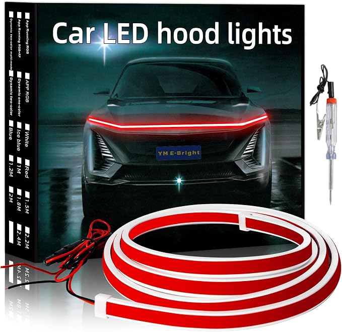 YM E-Bright LED Hood Light Strip, 70in Red Dynamic Scan DRL 12V 1Set by YME-Bright