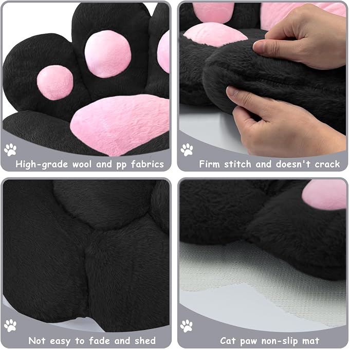 DOBUONO Cat Paw Cushion Kawaii Office Chair Cushion Comfy Plush Gaming Chair Cushion Kawaii Seat Cushion for Girl, Cute Gaming Accessories Room Bedroom Decorate 27.5"x 23.5" (Black) - Image 3