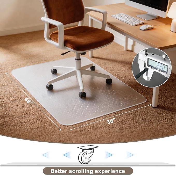 Office Chair Mat for Carpets, 48" x 36" Clear Carpet Protector Mat with Rounded Non-Sharp Studs, Durable Desk Chair Mat for Home Office and Gaming Room - Image 2