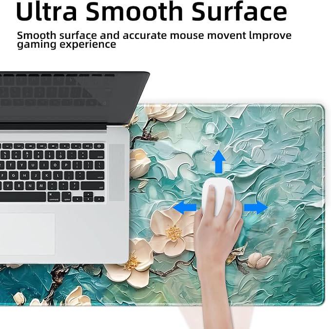 Galdas Gaming Mouse Pad XXL XL Large Long Extended Big Mousepad Non-Slip Rubber Keyboard Desk Pad with Stitched Edges for Laptop Home Office (31.5x11.8x0.08 Inch) … (Painting Flowers) - Image 6