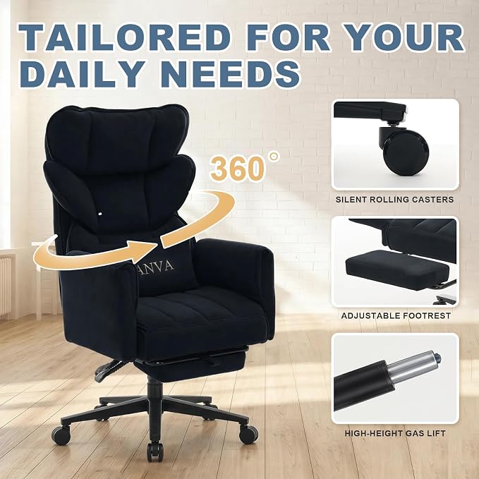 Big and Tall Office Chair, Reclining Executive Desk Chair, Cross Legged Ergonomic High Back Computer Gaming Chair with Flip Armrests Lumbar Support Footrest, Black Vanity Chair - Image 7