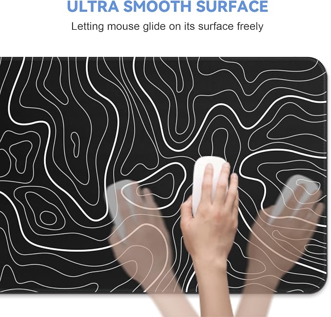 DIGSOM Gaming Mouse Pad, Black with White Topographic Line, 31.5x11.8in | XL Mouse mat, Smooth surface, Anti-slip rubber base, For keyboard and mouse, For home and office use - Image 7