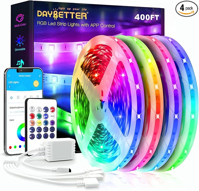 DAYBETTER Led Strip Lights 400 ft (4 Rolls of 100 ft) Ultra Long Smart Light Strips with App Voice Control Remote, 5050 RGB Music Sync Color Changing Lights for Bedroom, Kitchen, Party,Home Decoration by DAYBETTER