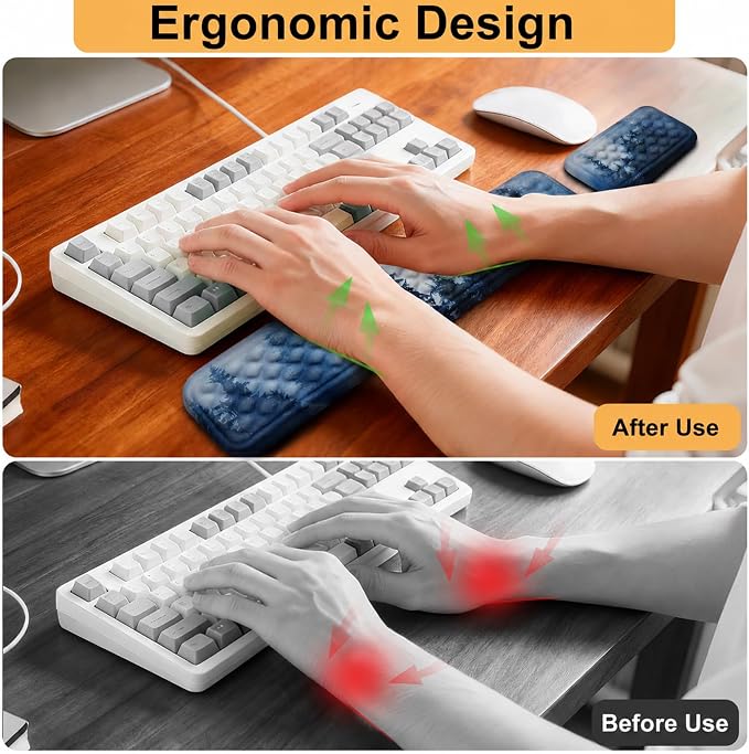Keyboard Wrist Rest Mouse Wrist Support, Memory Foam Wrist Rest Pad for Computer Laptop, Ergonomic Wrist Cushion Support for Typing Pain Relief, Gaming Home Office, Forest - Image 2