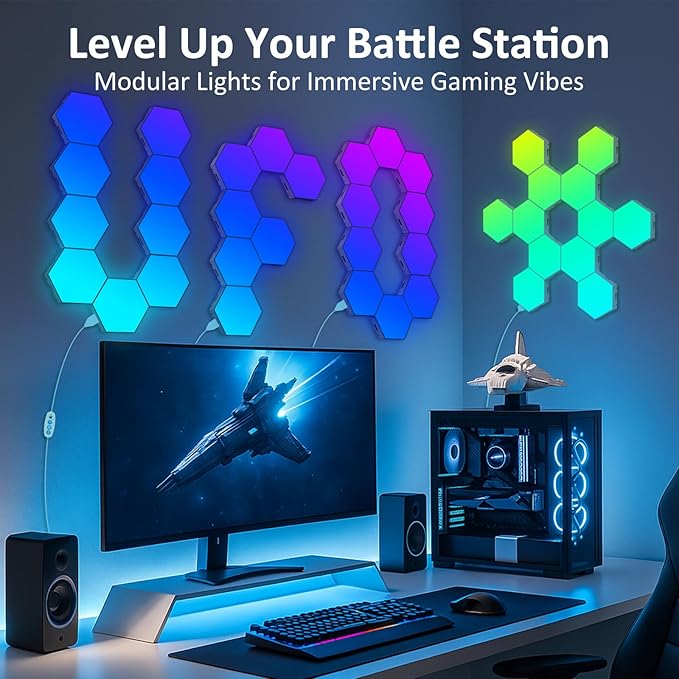 12 Pack Hexagon LED Wall Light Panels – RGB Smart Lights with APP & Remote, Music Sync Honeycomb Design – Modular Gaming Wall Decor for Bedroom, Kids Room, and Living Room - Image 4