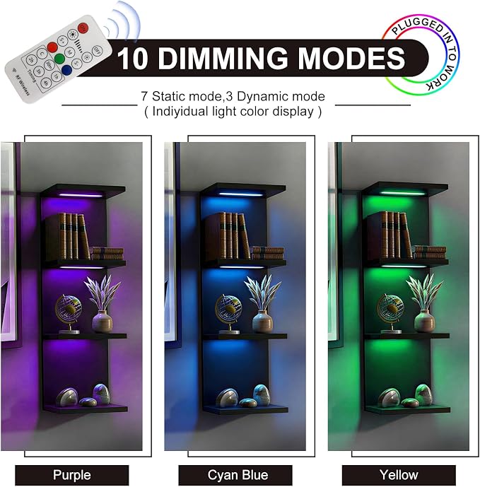 VIWODS 4-Tier Wall Shelf Unit with Lights, Black - Image 5