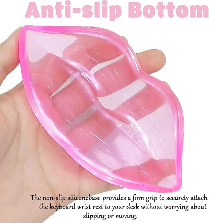Gel Wrist Rest for Keyboard and Mouse Transparent Pink Lip Elbow Pad Cushion Ergonomic Cute Clear Cool Mouse Wrist Pad Silicone Non-Slip Support for Computer Gaming Home Office Women Girl Hand Pillow - Image 6