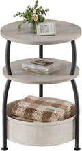 Round Side Table with Storage Basket, End Table Living Room, Greige by designyourhome