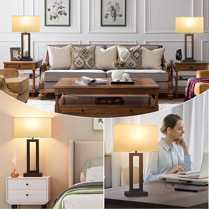 Seealle 22" Tall Living Room Lamps for Night Stands - Touch Bedside Lamp with USB C+A, 3 Way Dimmable Bedroom Lamps for End Tables Set of 2, Modern Night Stand Lamps for Bed Side(Cream&Black) - Image 6