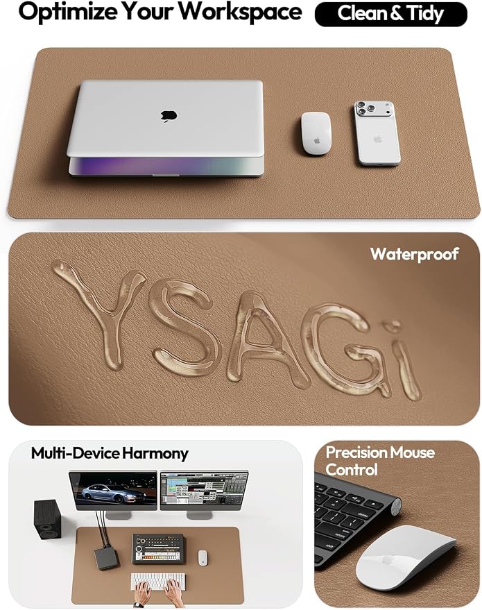 YSAGi Desk Protector&Blotter, Non-Slip Waterproof Leather Mouse Pad | Shields Scratches, Stains, Spills, Heat & Scuffs; Suede Non-Slip; Easy-Clean; Comfy Writing/Typing, 31.5" x 15.8",Khaki - Image 8