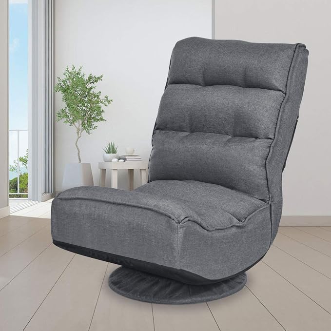 Giantex 360 Degree Swivel Floor Chair, Folding Floor Gaming Chair with 6 Positions Adjustable, Lazy Sofa Lounge Chair w/Tufted Back Support, Video Gaming Chair for Reading TV Watching (Gray) - Image 9