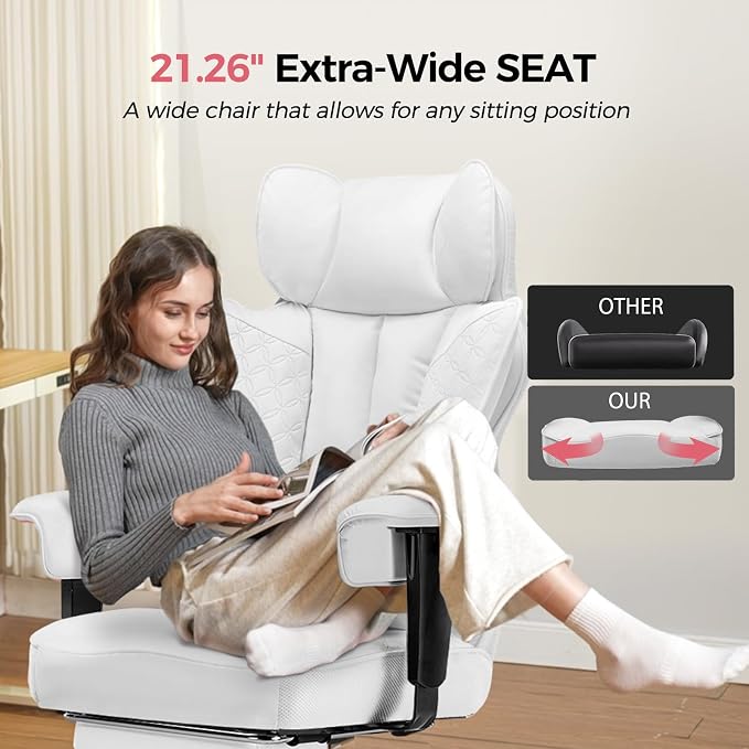 COMHOMA Big and Tall Office Chair Heavy Duty Wide Ergonomic Gaming Chair with Deluxe Embossing Designed Leather with Foot Rest,150°Reclining Adjustable Armrests Pocket Spring Back Support and Pillow - Image 7
