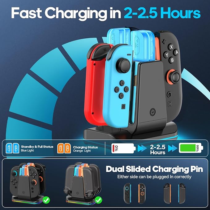 Switch 1/2 Controller Charger for Nintendo Switch 1/ OLED Joycon, Charging Docking Station, Storage Stand with Charge Cable，2-in-1 Charger Dock for Joy con 2/1 Accessories - Image 2