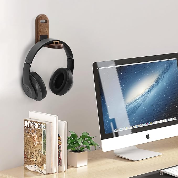 Wood Headphone Hanger Wall Mount Stand，Foldable Headset Holder Hook - Image 4
