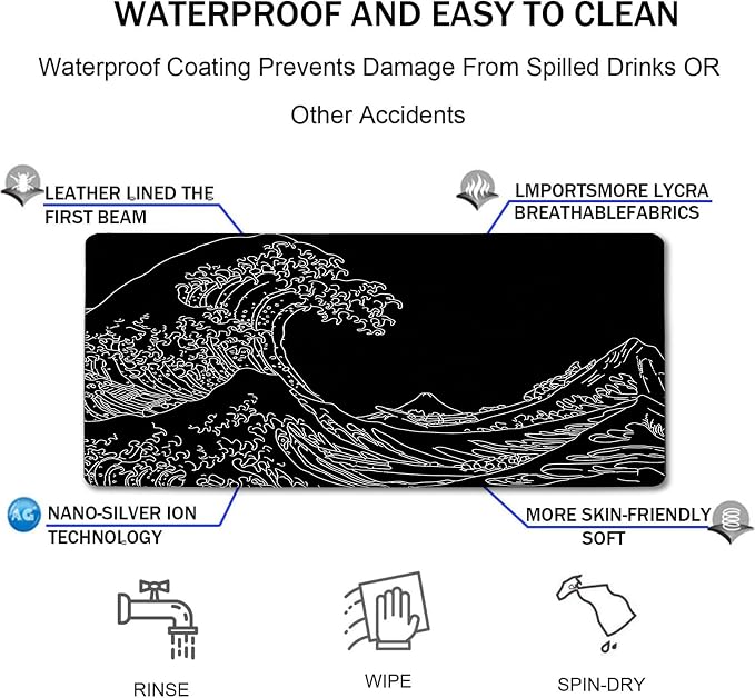 TEDNETGO Extra Large Mouse Pad, Gaming Mouse Pad, Waterproof Extra Large Mousepad with Stitched Edges, Non-Slip Base Keyboard Pad for Gamer, Office & Home, 31.5 x 15.8, Sea Wave - Image 4
