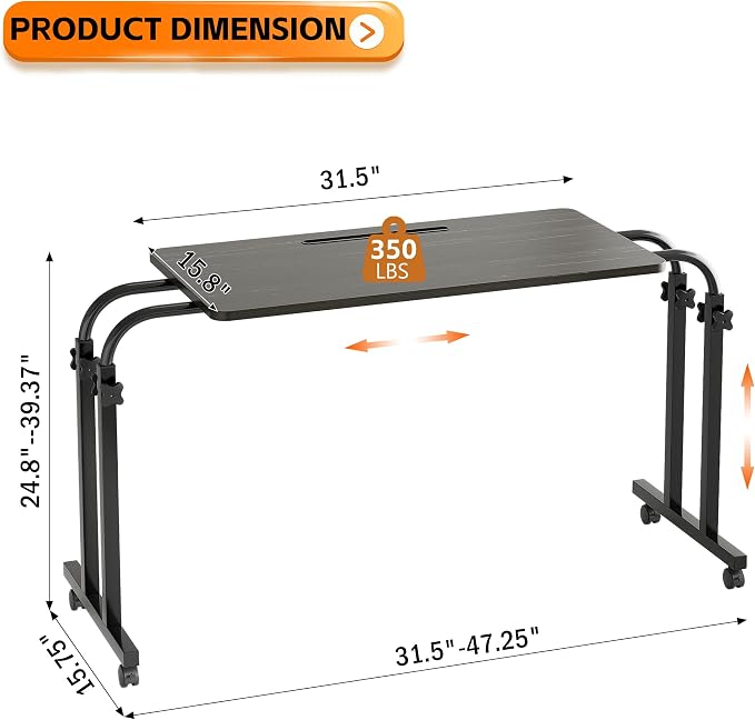 TigerDad Mobile Recliner Desk Overbed Table with Wheels Laptop Stand Tray - Image 2