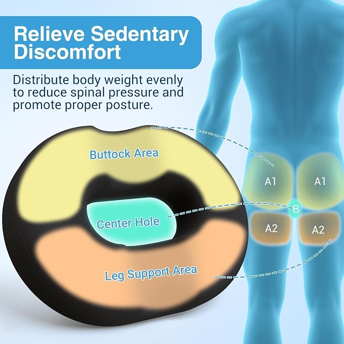Donut Pillow Seat Cushion, Office Chair Cushion, Black, XX-Large | Ergonomic Design, Breathable Cover, for Tailbone Pain, Hemorrhoids & Long Sitting Hours, for Home & Office - Image 2