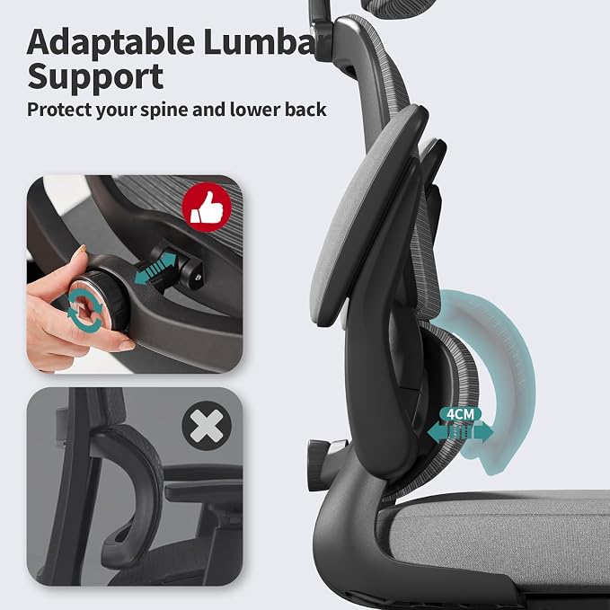 TRALT Office Chair Ergonomic Desk Chair - Gaming Chair with Lumbar Support (1,Dark Grey) | 330 LBS Home Office Desk Chairs with Headrest, Reading Chair with Flip-up Armrests, Comfortable Computer Chairs (1, Grey) - Image 4