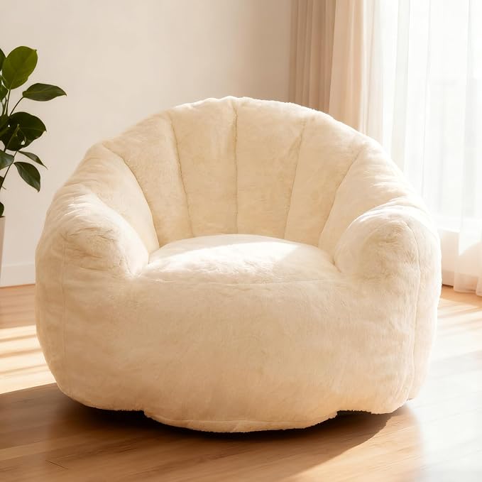 Giant Shell Bean Bag Chair for Adults, Faux Fur Shell-Shaped Floor Sofa with High-Density Memory Foam, Comfy Aesthetic Lounge Chair for Bedroom, Living Room, Gaming and Reading (Beige) - Image 7