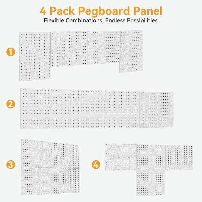 6 Pack Pegboard Panels, 16"x12" Metal Peg Board for Garage Tool Storage, White Pegboard Wall Organizer, Peg Board for Garage, Craft Room, Workbench Storage, Garage Tool Storag - Image 5