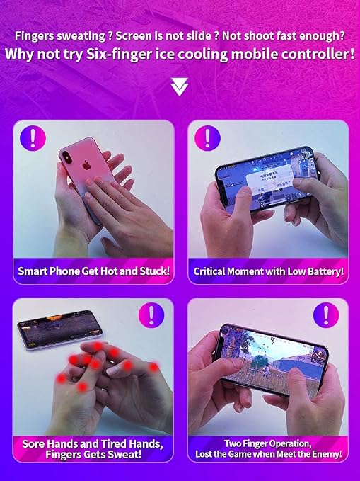 PUBG Mobile Controller Radiator Fast Cooling Phone Gamepad 4 Trigger 6 Finger Operation - L1R1/L2R2 for iPhone, Samsung, Oneplus, Pixel, compatible with CoD Warzone Mobile, Fortnite, Powered by USB C - Image 3
