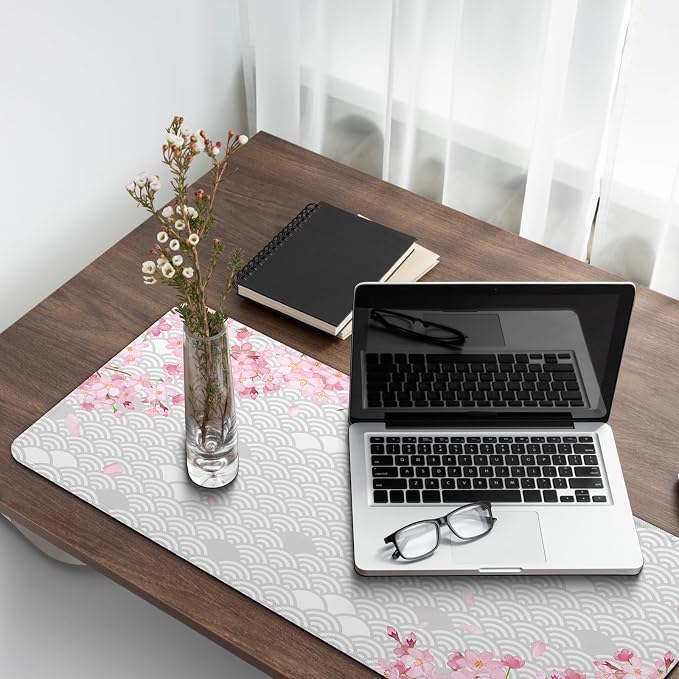 Gaming Mouse Pad with Anti-Slip Rubber Base, Extended Large Computer Mouse Mat with Stitched Edges, Long XL Anime Mousepad for Laptop and Keyboard, 31.5 x 11.8 inch (Grey Cherry Blossom) - Image 7
