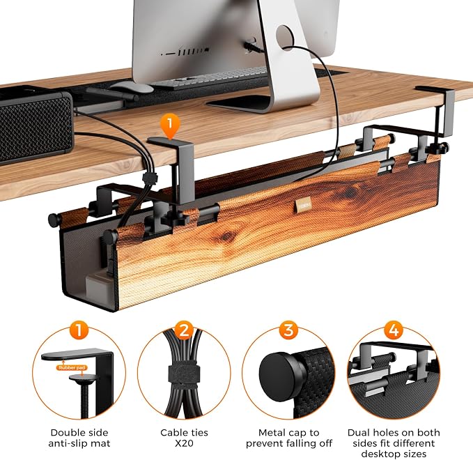 No Drill Thickened Under Desk Cable Management,38.5In,Wood-Grain - Image 6