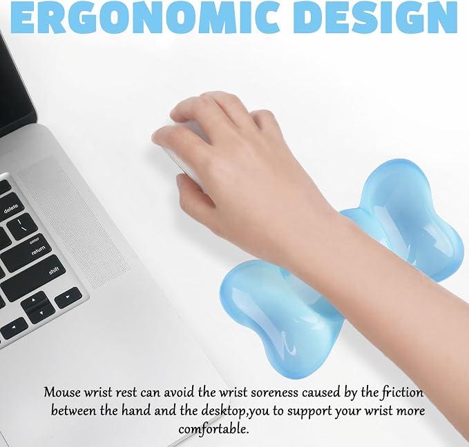 Gel Wrist Rest for Keyboard and Mouse Transparent Blue Bow Elbow Pad Cushion Ergonomic Cute Clear Cool Heart Mouse Wrist Pad Silicone Non-Slip Support for Computer Gaming Home Office Women Hand Pillow - Image 5