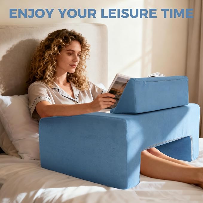 Reading Pillow for Gaming Lap Desk Pillow for Laptop with Pocket Foldable Memory Foam Bed Desk for Reading Working Crocheting Gaming Arm Rest on Bed/Sofa/Floor/Couch/Car (Blue Foldable) - Image 7