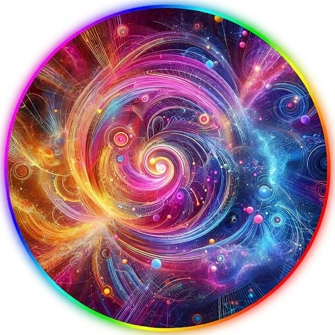 Gaming Chair Mat for Hardwood Floor Circle RGB Gaming Lights (Neon 47”) - Noise Cancelling, Anti-Slip Gamer Floor Mat – Scratch Resistant Computer Gaming Mat for Chair – Office Chair Mat by DEALZOOM
