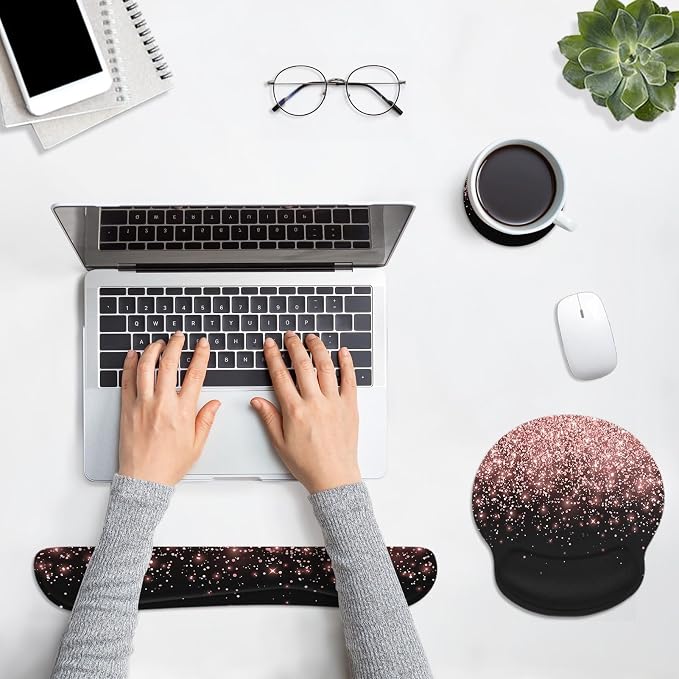 Britimes Ergonomic Mouse Pad Set with Wrist Rest, Rose Gold - Image 3