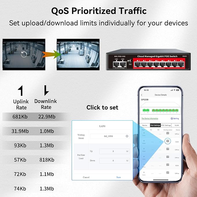 8 Port Gigabit PoE Switch with 2 Gigabit Uplink, 120W Built-in Power, 802.3af/at Compliant, Managed PoE+ Switch Support VLAN, QoS, Fanless Metal, Plug and Play(Desktop/Wall Mount) - Image 5