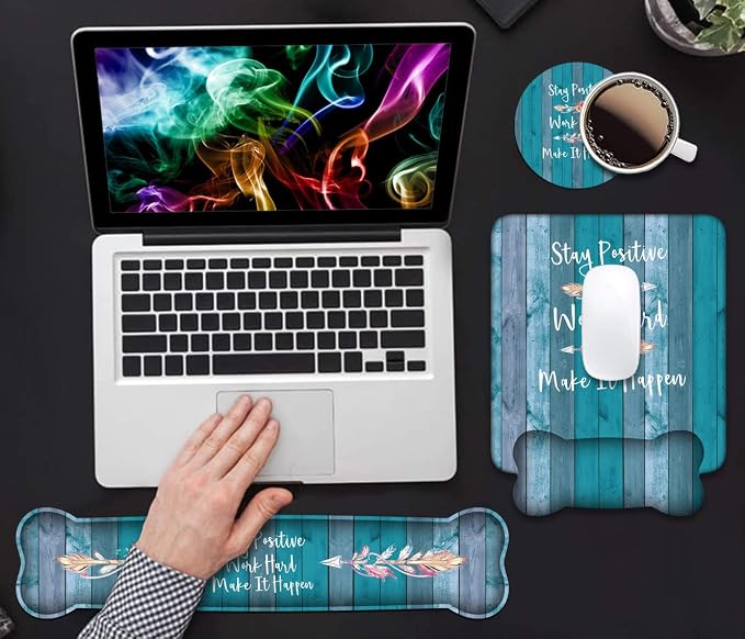 Keyboard Wrist Rest and Mouse Pad Wrist Support Set, Inspirational Quote Stay Positive Work Hard and Make It Happen Non-Slip Rubber PU Base for Home Office Working Studying Easy Typing & Pain Relief - Image 7