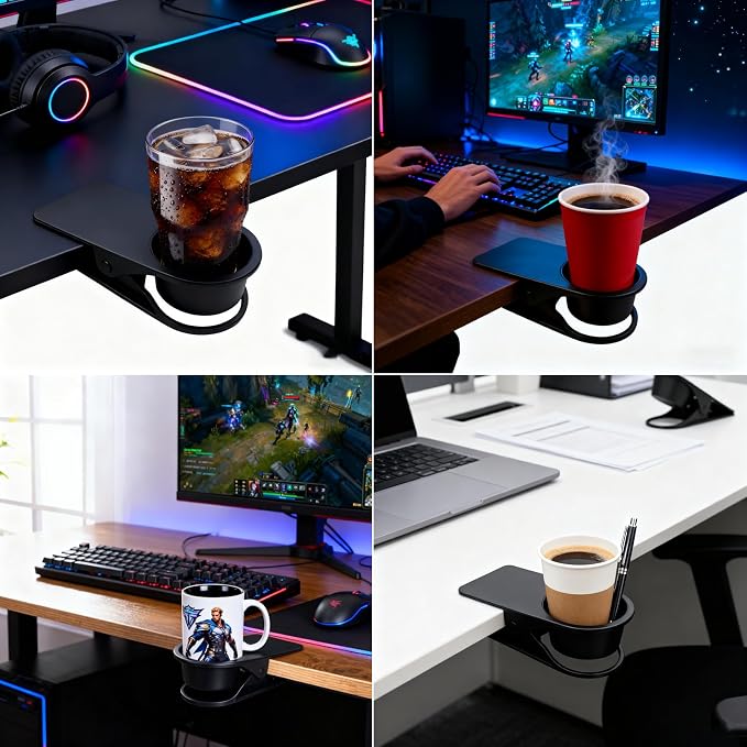 YOY 2 Pack Drink Cup Holder Clip - Table Desk Side Water Glass Beer Bottle Beverage Soda Coffee Mug Holder Cup Saucer Clip Design for Home Office, Black - Image 4
