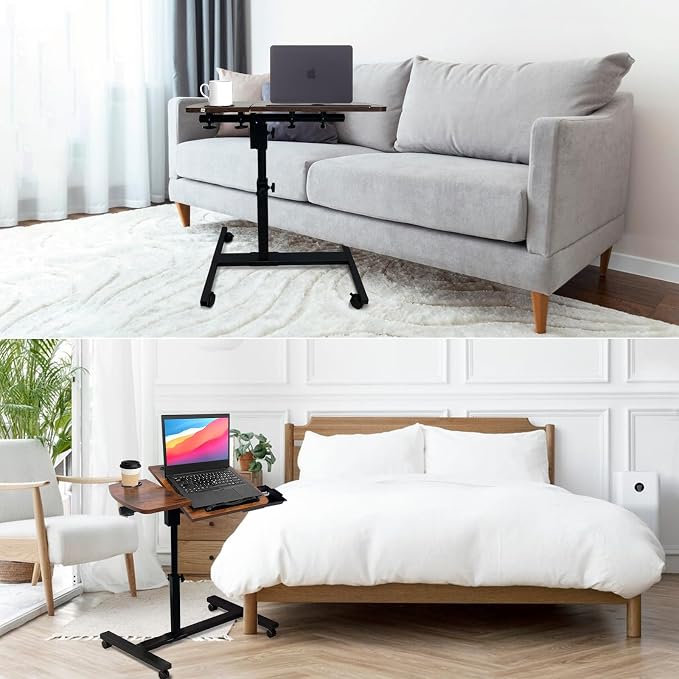 Overbed Table Height Adjustable Bedside Table Hospital Bed Table with 2 Tilting Desktops Mobile Laptop Desk with 2 Tilting Desktops Cup Holder Drawer for Office Home and Hospital - Image 6