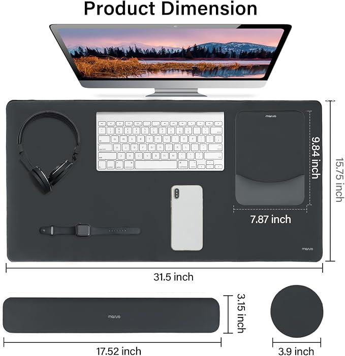 MOSISO Keyboard Mouse Pad Set, Large Gaming Mouse Pad&Keyboard Wrist Rest | Rectangular Mousepad with Wrist Rest&Coaster, Ergonomic Non-Slip&Easy Typing Pad with Curved Silicone Lining, Slate Gray - Image 2
